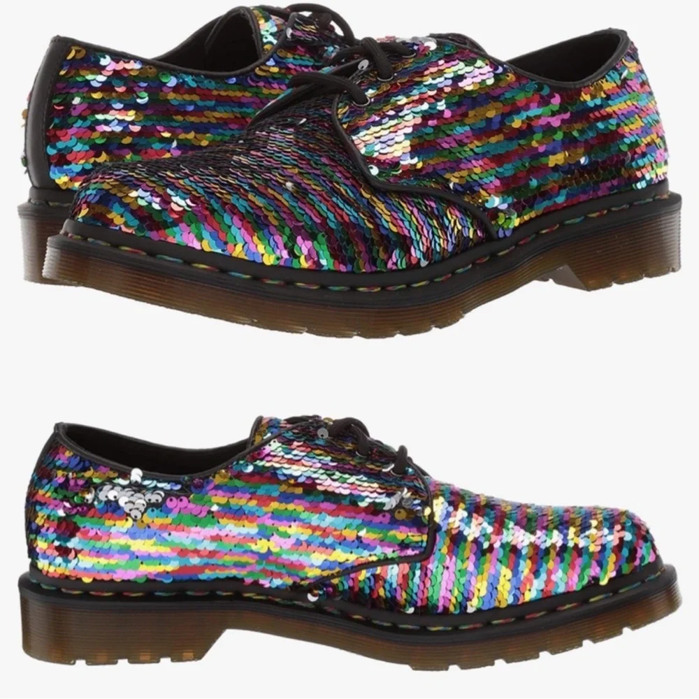 Sparkly Doc Dr Martens 1461 Sequin Rainbow Silver 24597